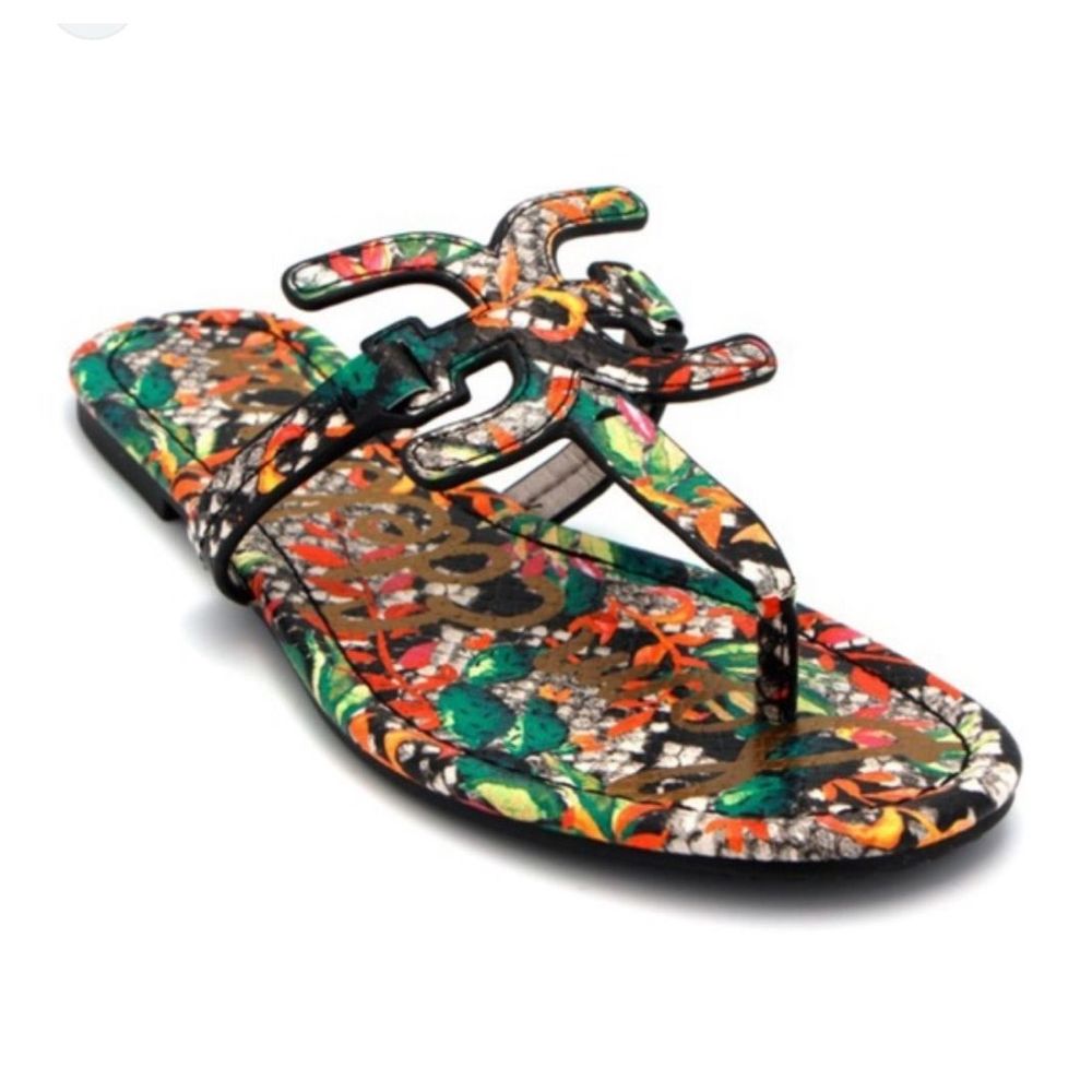 Sam Edelman Carter Flat Sandal Womens 10M Multicolor Snake Floral Print - Picture 2 of 8